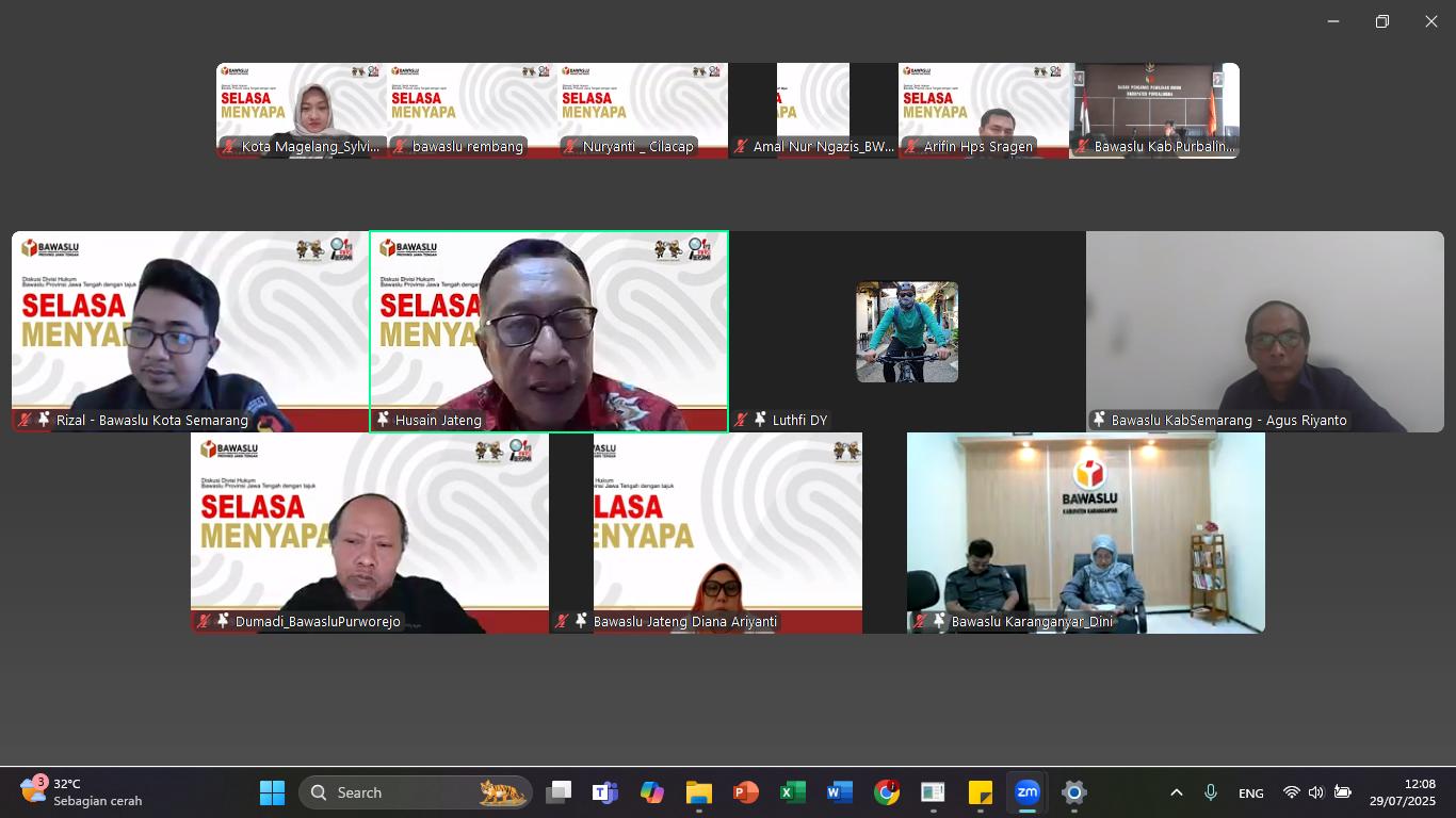 Dokumentasi agenda rutin Selasa Menyapa yang diselenggarakan oleh Bawaslu Provinsi Jawa Tengah melalui zoom meeting 