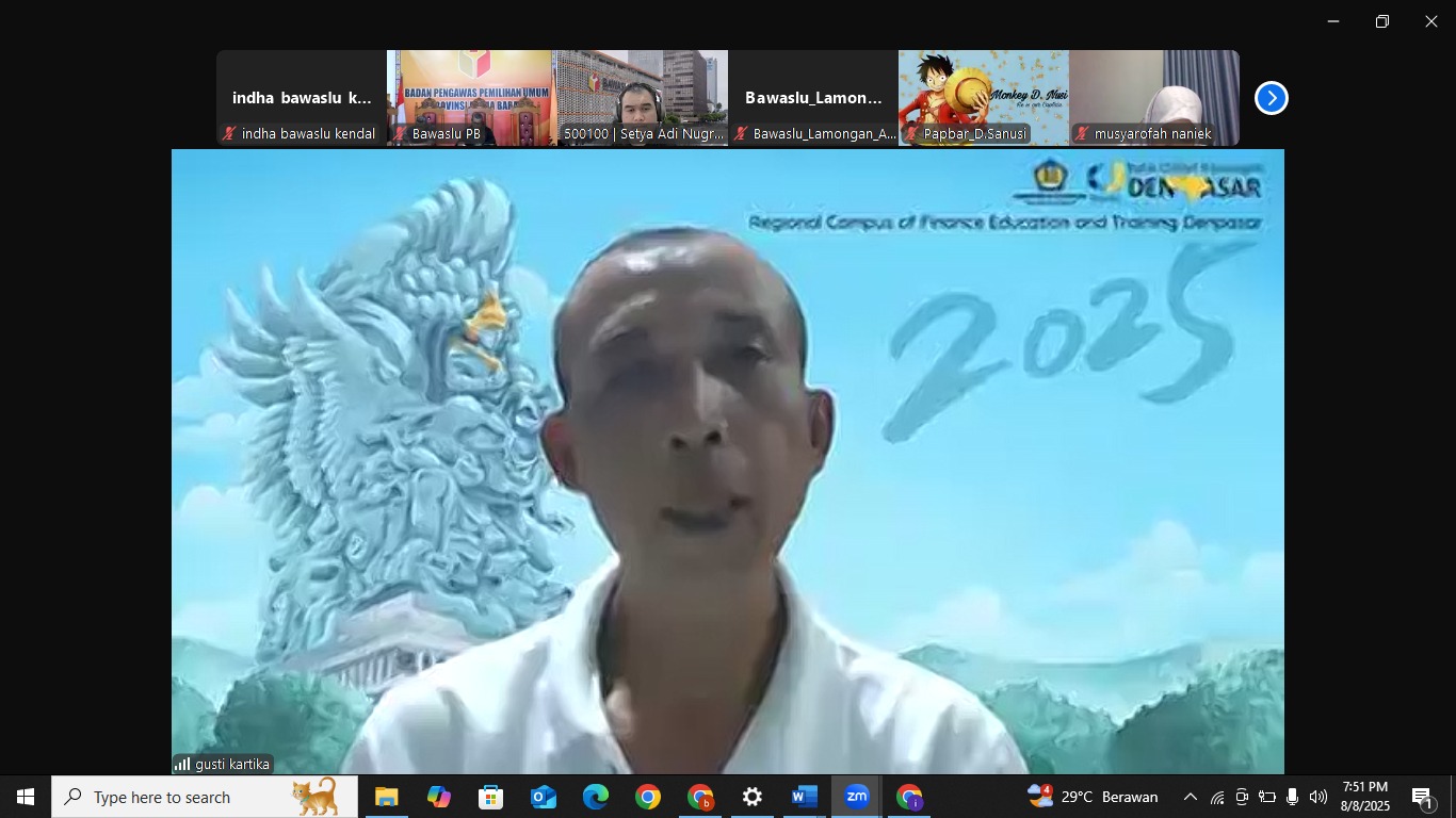 Zoom Meeting Penguatan Kelembagaan Bawaslu Bersama Mitra Kerja Bawaslu Bersama Mitra Kerja Bawaslu Secara Hybrid yang diselenggarakan oleh Bawaslu Republik Indonesia, Jum’at (08/08/2025).