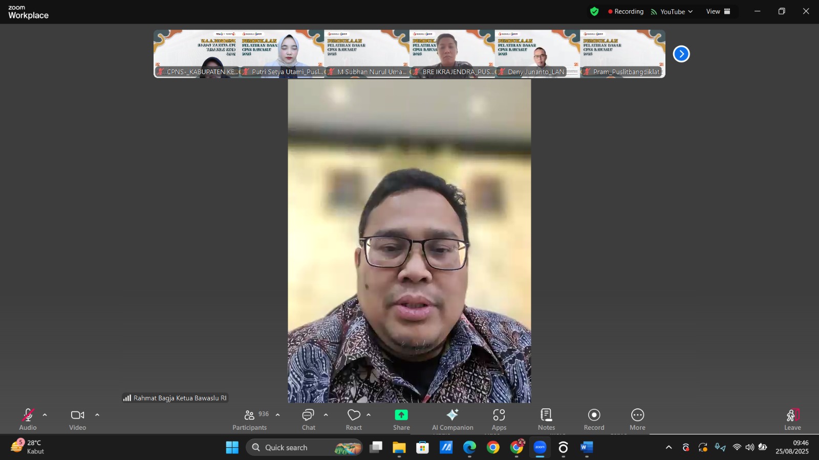 Dokumentasi Ketua Bawaslu RI, Rahmat Bagja memberikan sambutan Pembukaan Pelatihan Dasar (Latsar) CPNS Bawaslu Tahun 2025.